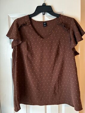 SHEIN Brown V-Neck Flutter Sleeve Blouse size 0XL